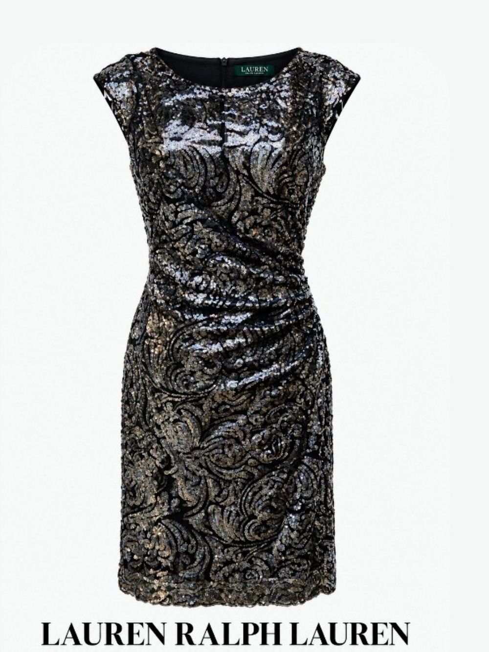 Holidays Party Date Night Ready Lauren Ralph Lauren Black Silver Sequin Dress